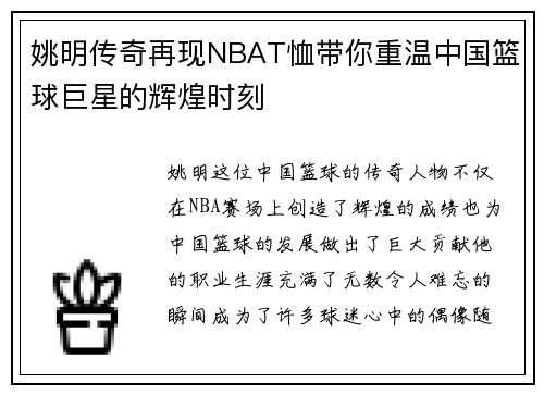 姚明传奇再现NBAT恤带你重温中国篮球巨星的辉煌时刻